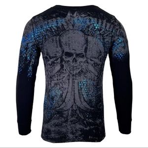 Xtreme Couture by Affliction Men's Thermal Shirt SHERWOOD Black Skull Tattoo